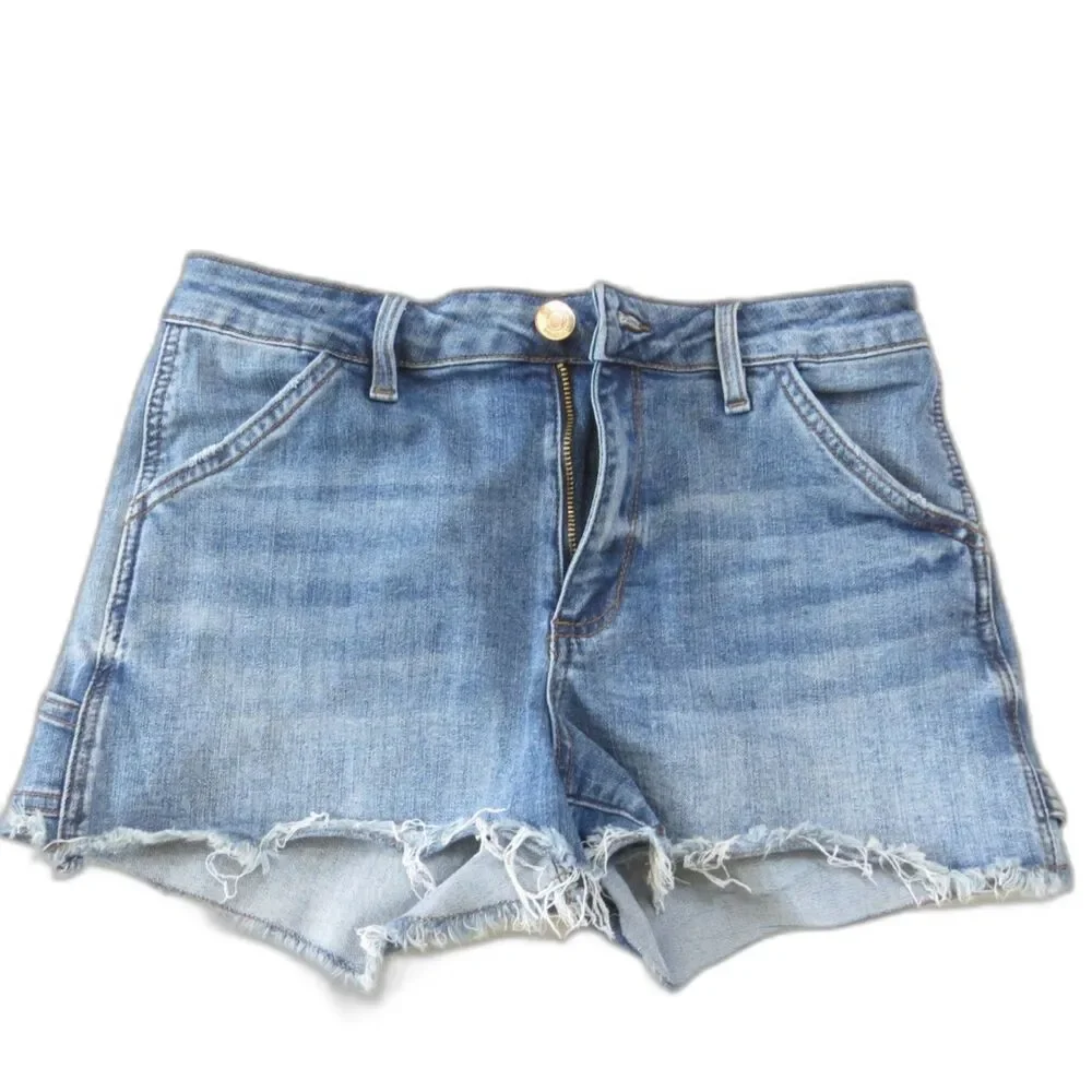 STS Blue High Rise Med Wash Denim Shorts Raw Edge Festival 27" EUC - Picture 1 of 11